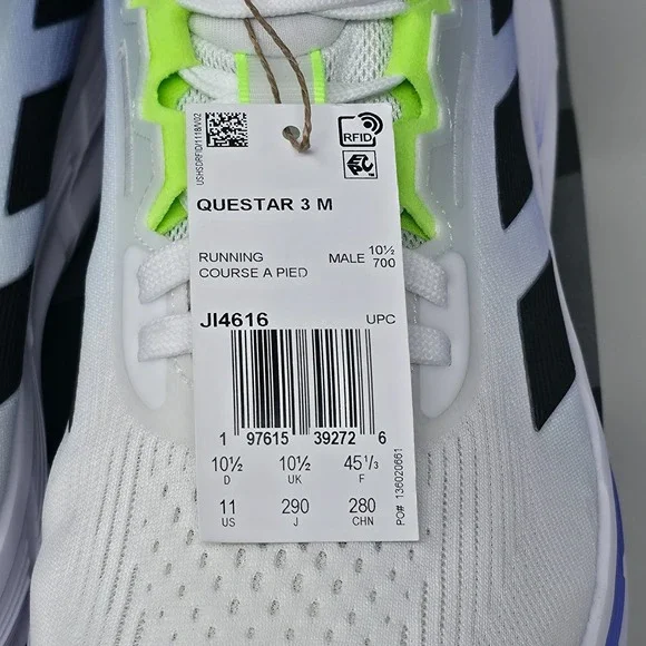 Adidas Questar 3 Mens Size 11 White Black Blue Athletic Running Shoes  Sneakers